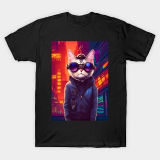 Techno Cat In Japan Neon City T-Shirt